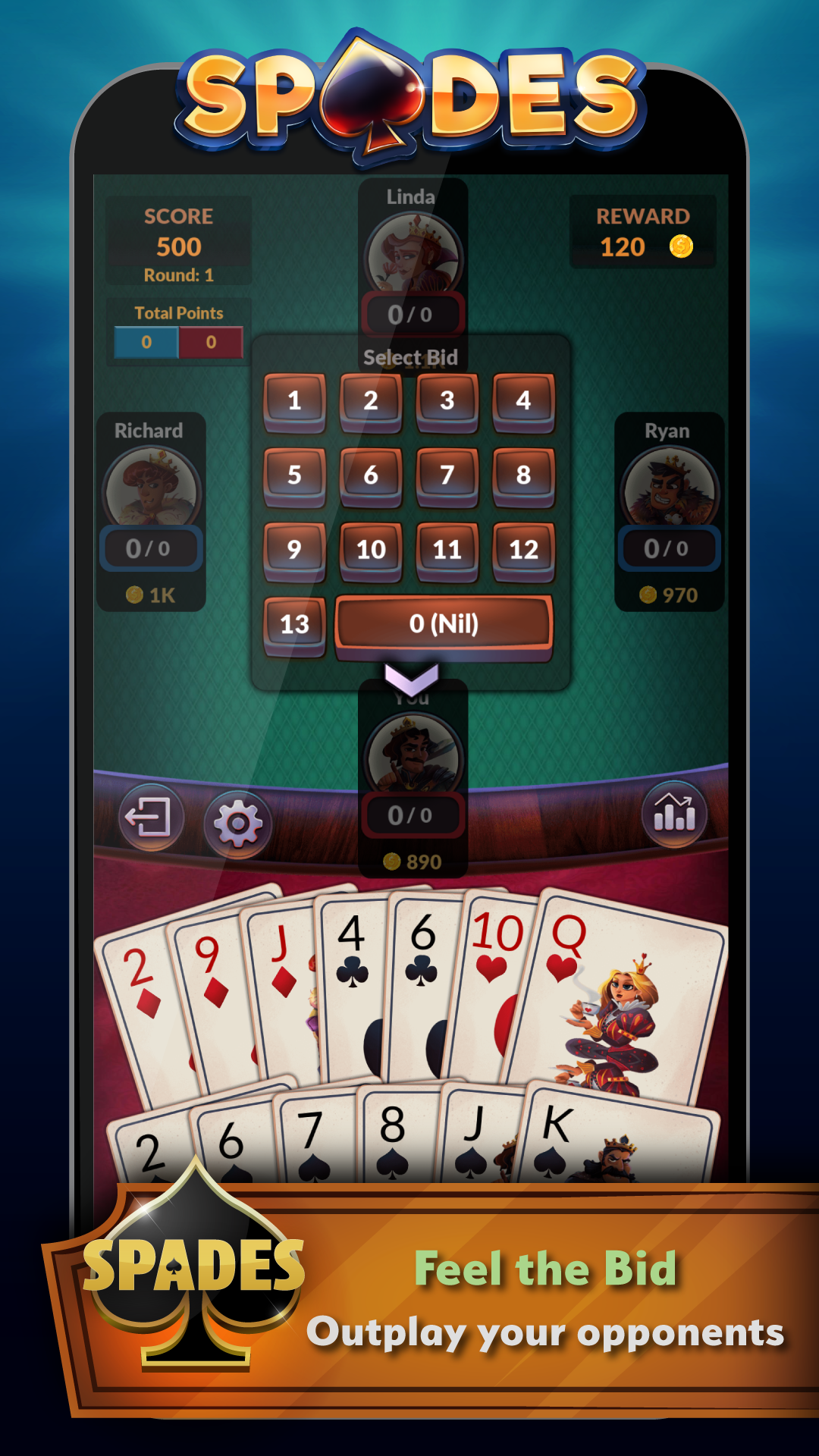 Android application Spades - Offline Card Games screenshort