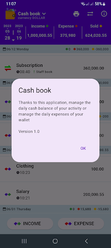 Cash book Screen 2