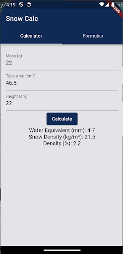 Android application Snow Calc screenshort