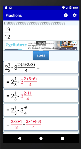 Fractions School Calculator Screen 2