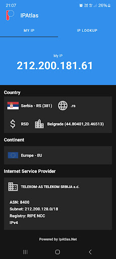 Android application IP Location Lookup screenshort