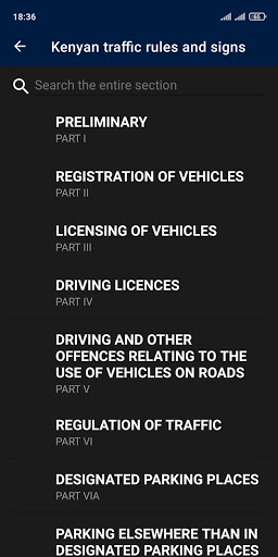 Android application Kenyan traffic rules and signs screenshort
