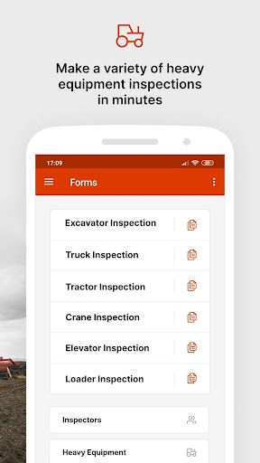 Heavy Equipment Inspection App Screen 2
