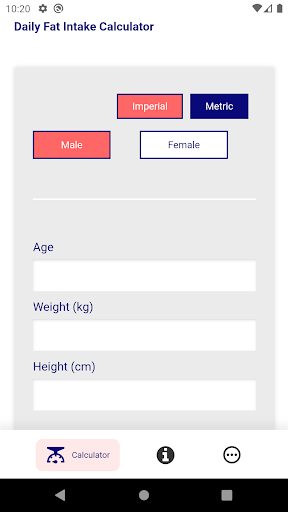 Android application Daily Fat Intake Calculator screenshort