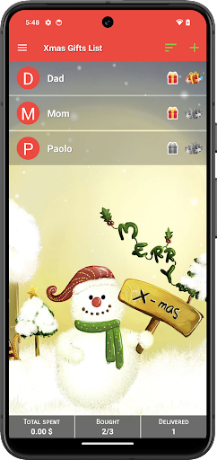 Android application Xmas Gifts List screenshort