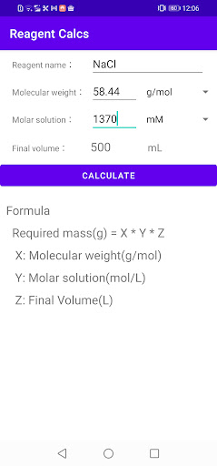 Reagent Calculator Screen 3
