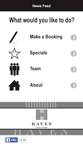 Android application Haven Hair Salon screenshort