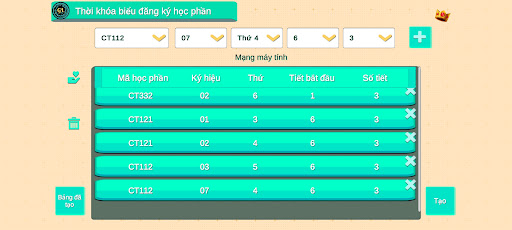 CTU - TKB - Đăng ký HP - KHHT Screen 3