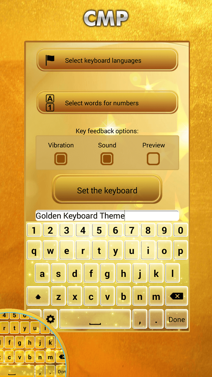 Android application Gold Keyboard Theme screenshort