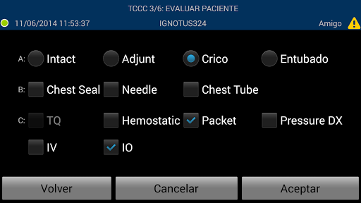 TCCC Form Screen 2