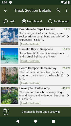 Cape to Cape Track Guide Screen 3