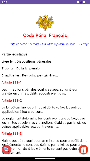 Android application Code Pénal Français screenshort