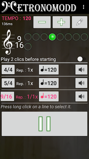 Programmable metronome Screen 2