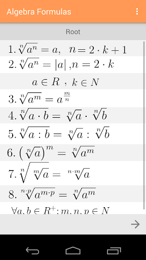 Algebra Formulas Screen 3