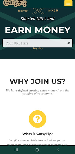 Android application GettyFly -URL Shortener & Earn screenshort
