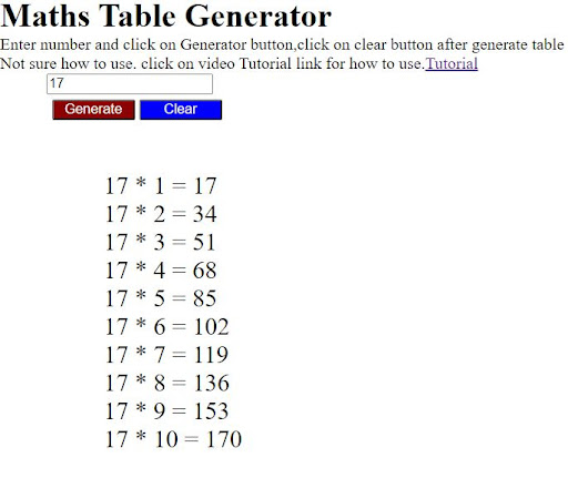 Maths Tables Screen 3