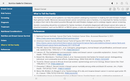 Screenshot of Nutrition Guide for Clinicians