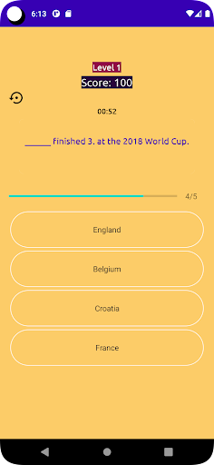 Android application World Cup Quiz screenshort