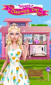 Barbie house sales cleaning games