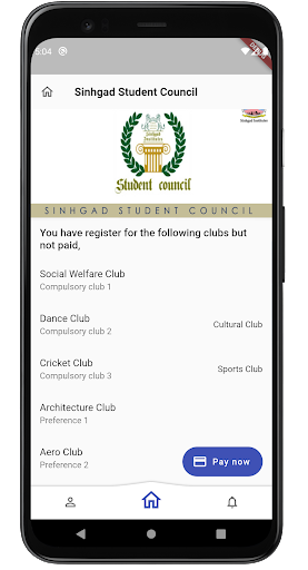 Sinhgad Student Council Screen 2