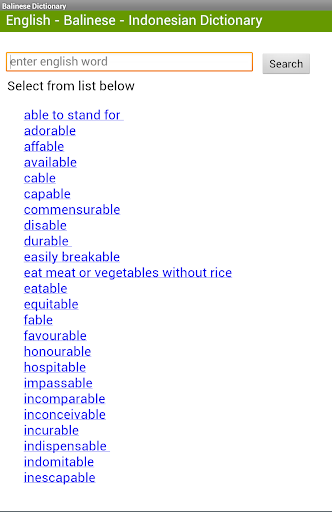 English - Balinese Dictionary Screen 3