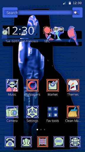 Light blue Neon Man with birds theme