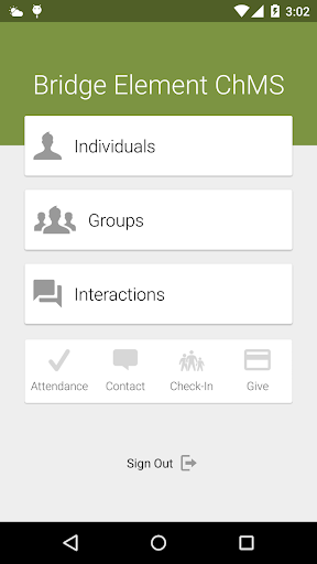 Android application Bridge Element ChMS screenshort