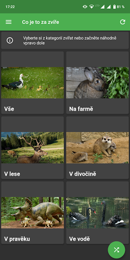 Android application Co je to za zvíře screenshort