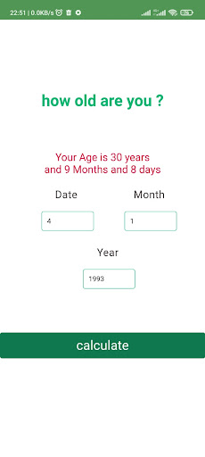 Android application how old are you screenshort
