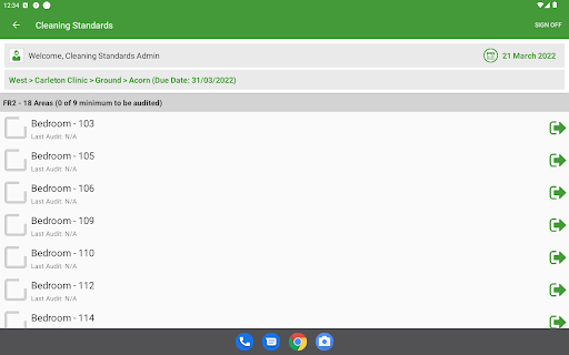 Cleaning Standards Screen 3