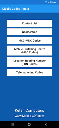 Android application Mobile Codes of India screenshort
