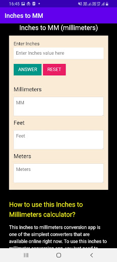 Inches to MM Screen 2