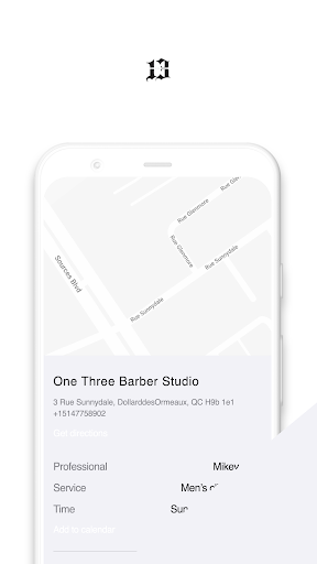 Android application One Three Barber Studio screenshort