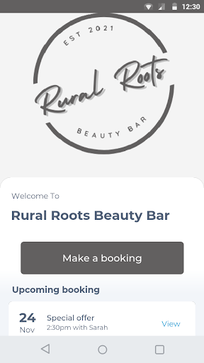 Android application Rural Roots Beauty Bar screenshort