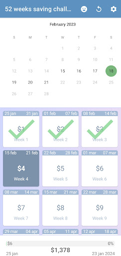 Android application 52 weeks saving challenge screenshort