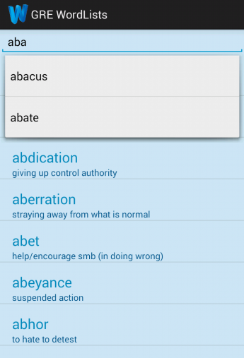 GRE WordLists Screen 3