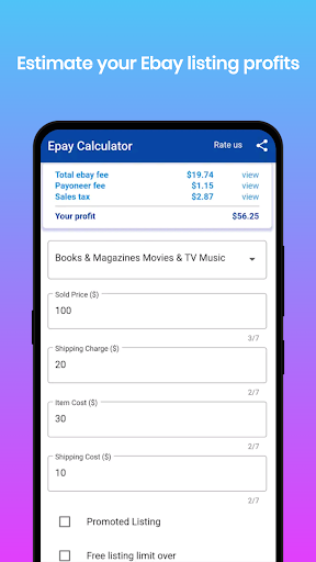 Android application Ebay Payoneer fee calculator screenshort