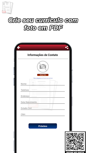 Android application Currículos com Foto em PDF screenshort