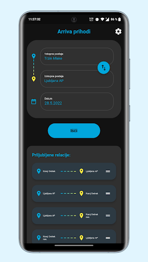 Android application Arriva prihodi screenshort