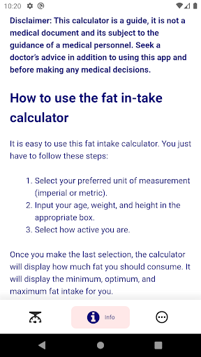 Daily Fat Intake Calculator Screen 3