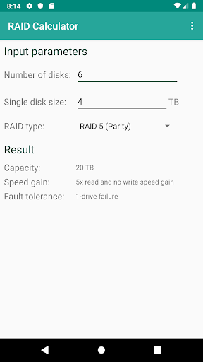 RAID Calculator Screen 2