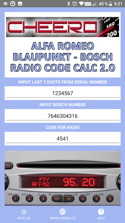 RADIO CODE for ALFA ROMEO B&B - 1.2.1 - (Android)