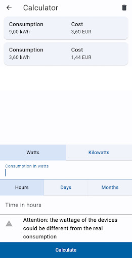 Android application WattBook Energy cost journal screenshort