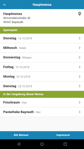 Android application Mensa Bayreuth screenshort