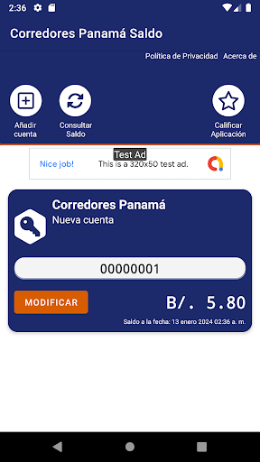 Android application Corredores Panamá Saldo screenshort