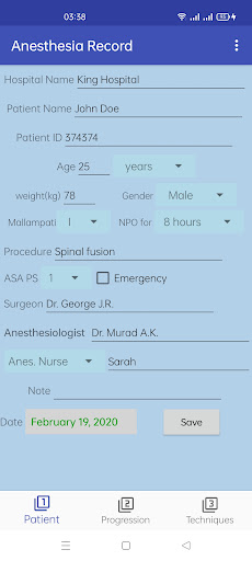 Android application Anesthesia Record screenshort