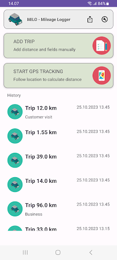 Android application MILO - Mileage Logger screenshort
