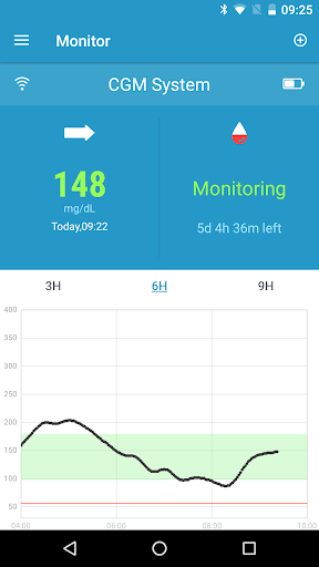 Android application Medtrum EasySense mg/dL screenshort