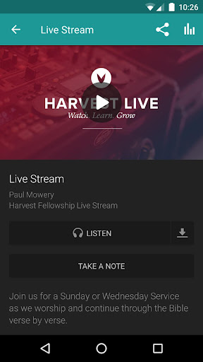 Harvest Fellowship App Screen 2