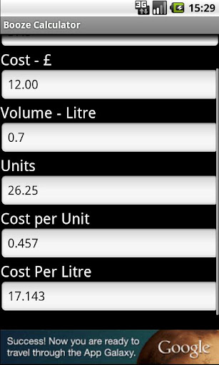 Booze Calculator Screen 2